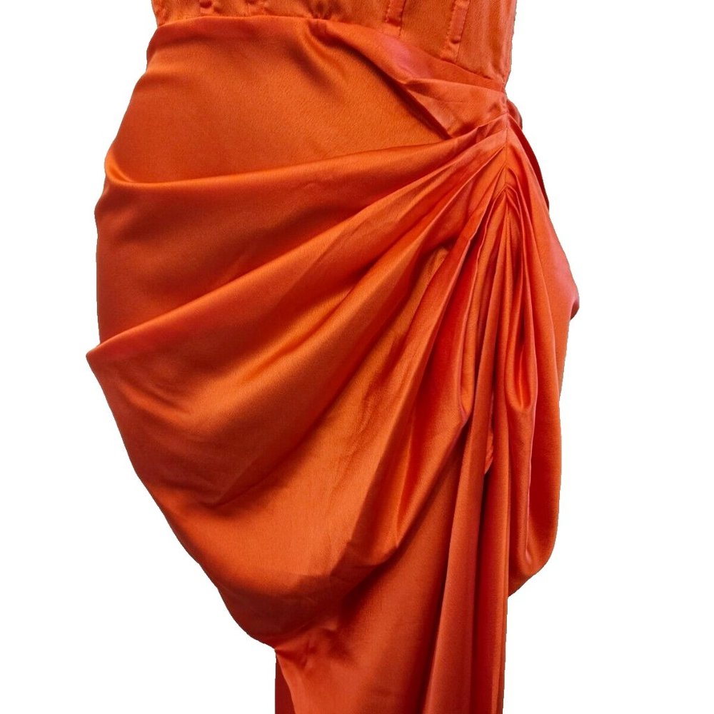 Pretty Little Thing corset dress size 8 bright orange satin ruched skirt New - Picture 5 of 12